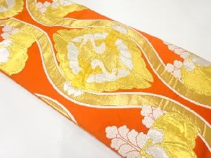 アンティーク　向かい鶴模様織出し袋帯（着用可）